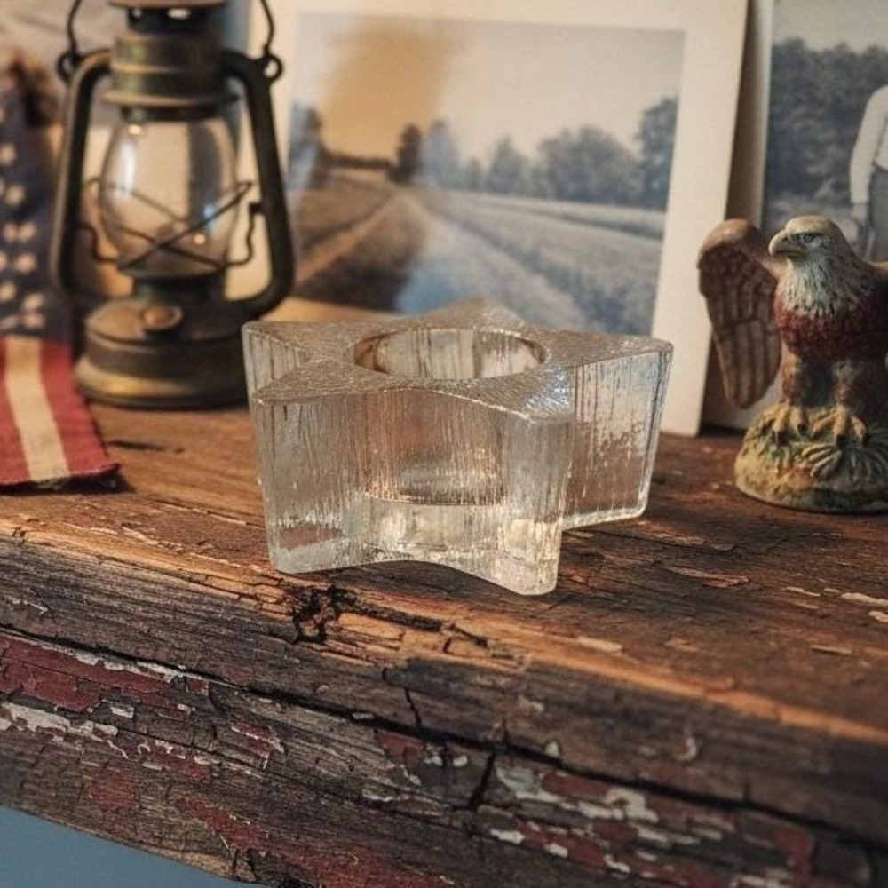 Avon Starbright Star Shape Candle Holder 1980, Thick Glass, Textured Vtg Decor